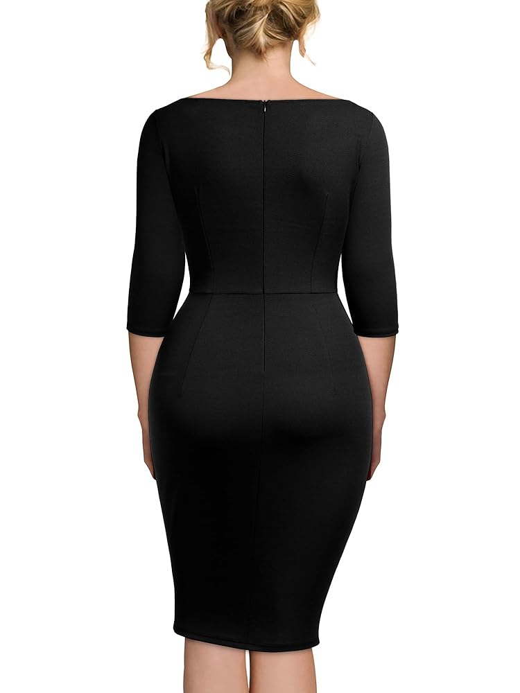 AISIZE Women's Retro 3/4 Sleeve Ruched Elegant Business